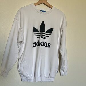 Adidas Men's White and Black Crewneck Sweater